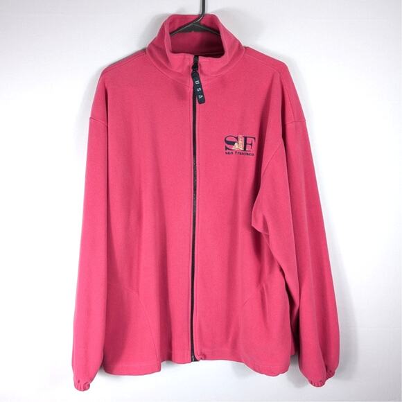 USA Made SF San Francisco Embroidered Pink Fleece Jacket XL Full Zip Warm Cozy - Picture 1 of 5